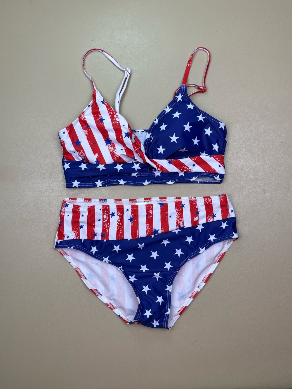 Girls Patriotic American Flag Bikini Set 13-14Y Red White Blue NWOT